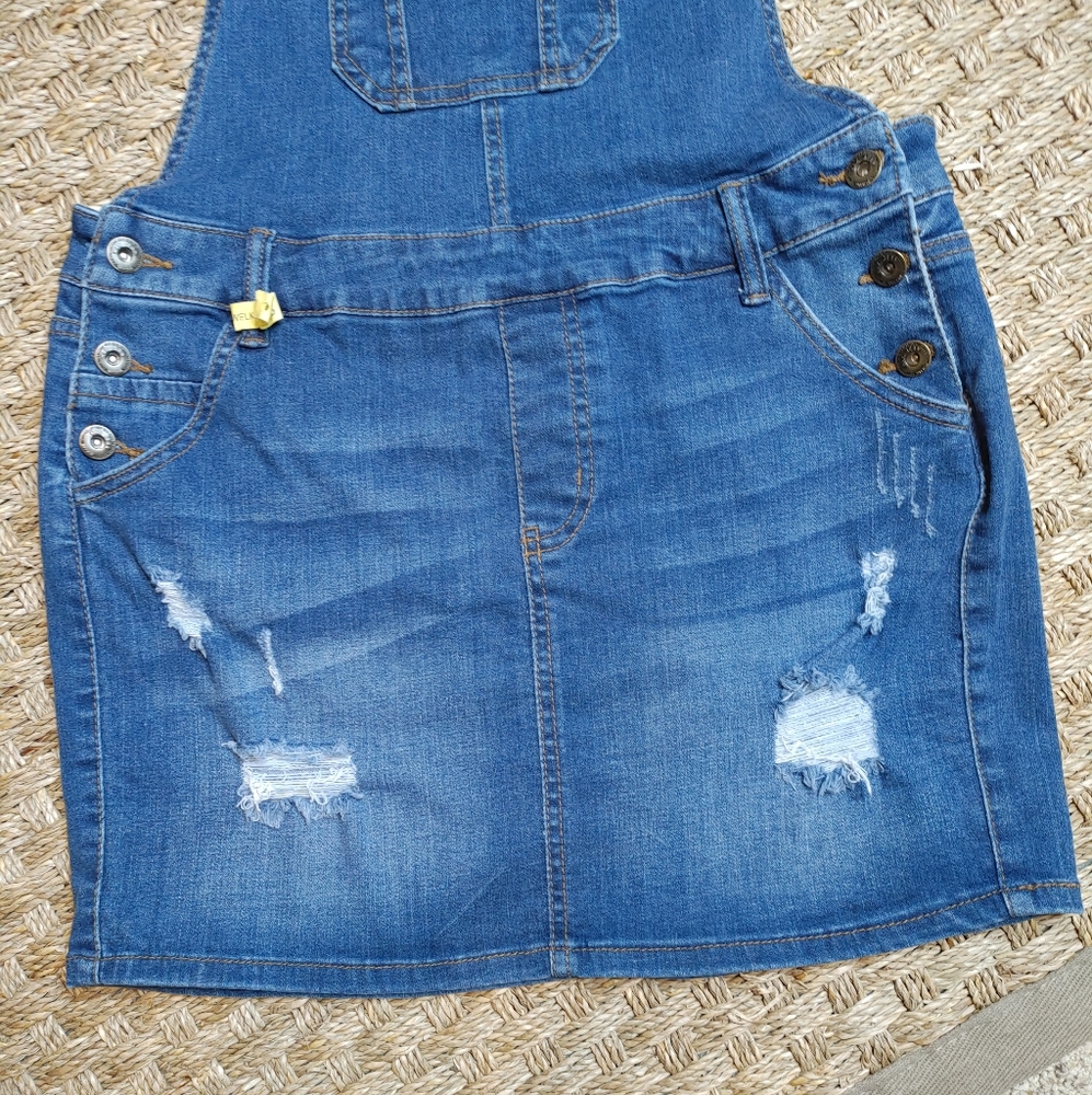 90's WAX JEAN DESTRUCTION WASH OVERALL DRESS L - Picture 4 of 10